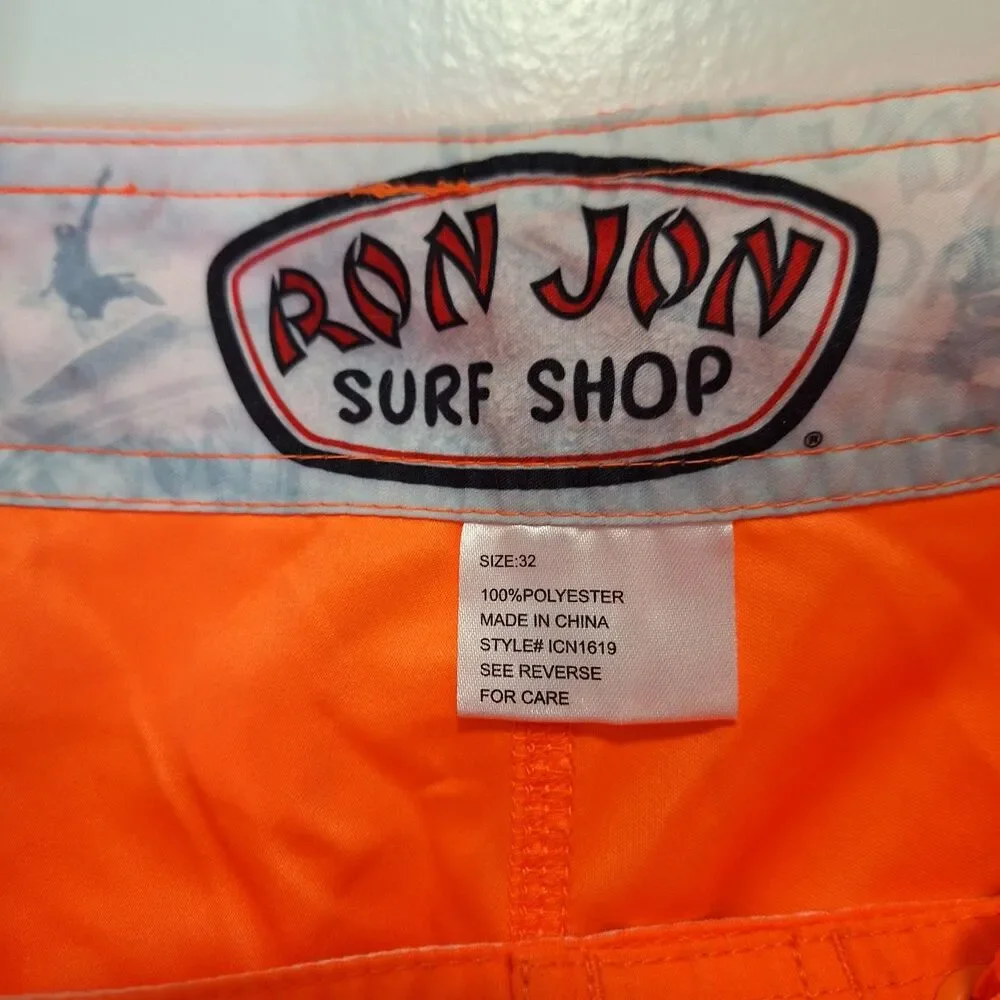 Ron Jon Surf Shop Men's Swimming Trunks Bright Orange, Secure Pockets Size 32